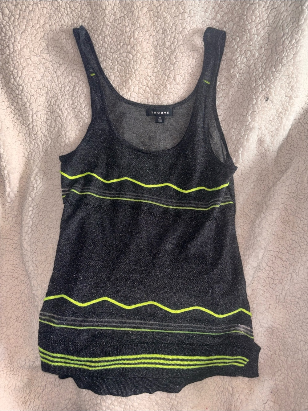 Trouvé Charcoal Sheer Knit Tank Top Neon Green Stripe XS Nordstrom